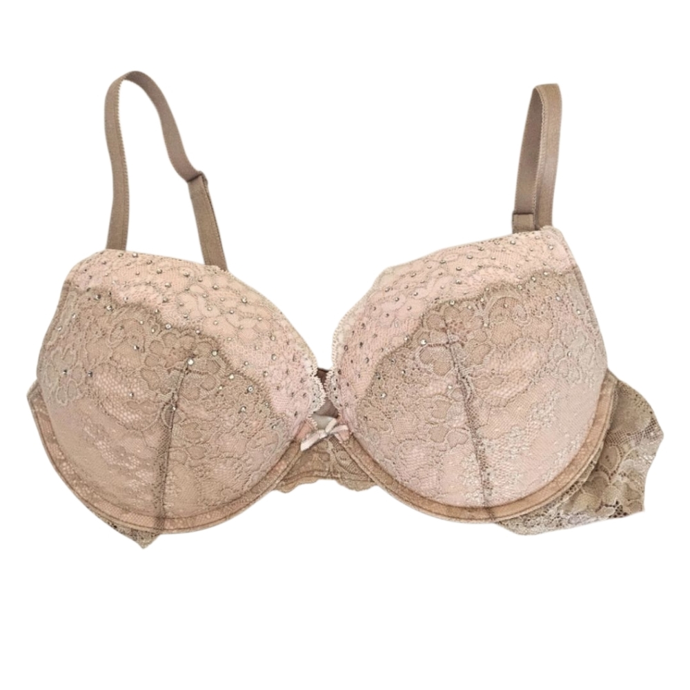 Victoria's Secret Dream Angels Plunge Bra ~ Pink And Nude Lace, Size 38C